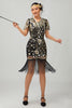 Load image into Gallery viewer, Sparkly Black Sequins Short Sleeves Flapper Dress with Fringes
