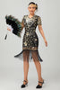 Load image into Gallery viewer, Sparkly Black Sequins Short Sleeves Flapper Dress with Fringes