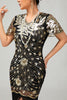 Load image into Gallery viewer, Sparkly Black Sequins Short Sleeves Flapper Dress with Fringes