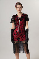 Load image into Gallery viewer, Sparkly Black Sequin Bodycon Short Sleeves 1920s Dress with Fringes