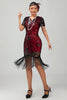Load image into Gallery viewer, Sparkly Black Sequins Short Sleeves Flapper Dress with Fringes