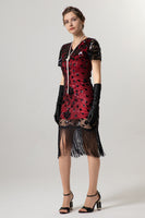 Load image into Gallery viewer, Sparkly Black Sequin Bodycon Short Sleeves 1920s Dress with Fringes