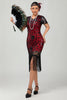 Load image into Gallery viewer, Sparkly Black Sequins Short Sleeves Flapper Dress with Fringes