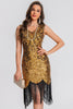 Load image into Gallery viewer, Sparkly Black Golden Bodycon Sequin Short 1920s Dress with Fringes