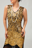 Load image into Gallery viewer, Sparkly Black Golden Sequins Tight Short 1920s Dress with Fringes