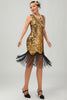 Load image into Gallery viewer, Sparkly Black Golden Sequins Tight Short 1920s Dress with Fringes
