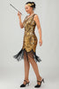 Load image into Gallery viewer, Sparkly Black Golden Sequins Tight Short 1920s Dress with Fringes