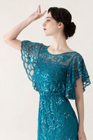 Load image into Gallery viewer, Sparkly Blue Tulle Sheath Long 1920s Dress with Sequins