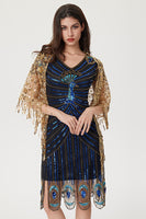 Load image into Gallery viewer, Sparkly Black Blue Bodycon Beaded Short 1920s Dress with Sequins