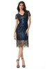 Load image into Gallery viewer, Sparkly Black Blue Bodycon Beaded Short 1920s Dress with Sequins