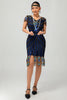Load image into Gallery viewer, Sparkly Black Blue Sequins Bodycon Short 1920s Dress with Sleeves