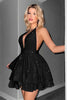 Load image into Gallery viewer, Glitter A Line Short Black Halter Tiered Homecoming Dress