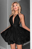 Load image into Gallery viewer, Glitter A Line Short Black Halter Tiered Homecoming Dress