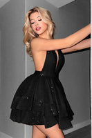 Load image into Gallery viewer, Glitter A Line Short Black Halter Tiered Homecoming Dress