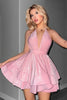 Load image into Gallery viewer, Glitter A Line Short Black Halter Tiered Homecoming Dress