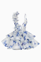 Load image into Gallery viewer, Pink Floral A Line Short Tiered Homecoming Dress with Ruffles