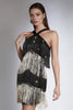 Load image into Gallery viewer, Sparkly Short Black and Silver Tiered Homecoming Dress with Fringes