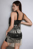Load image into Gallery viewer, Sparkly Short Black and Silver Tiered Homecoming Dress with Fringes