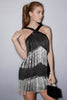 Load image into Gallery viewer, Sparkly Short Black and Silver Tiered Homecoming Dress with Fringes