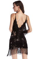 Load image into Gallery viewer, Sparkly Short Black Tiered Tight Homecoming Dress with Fringes