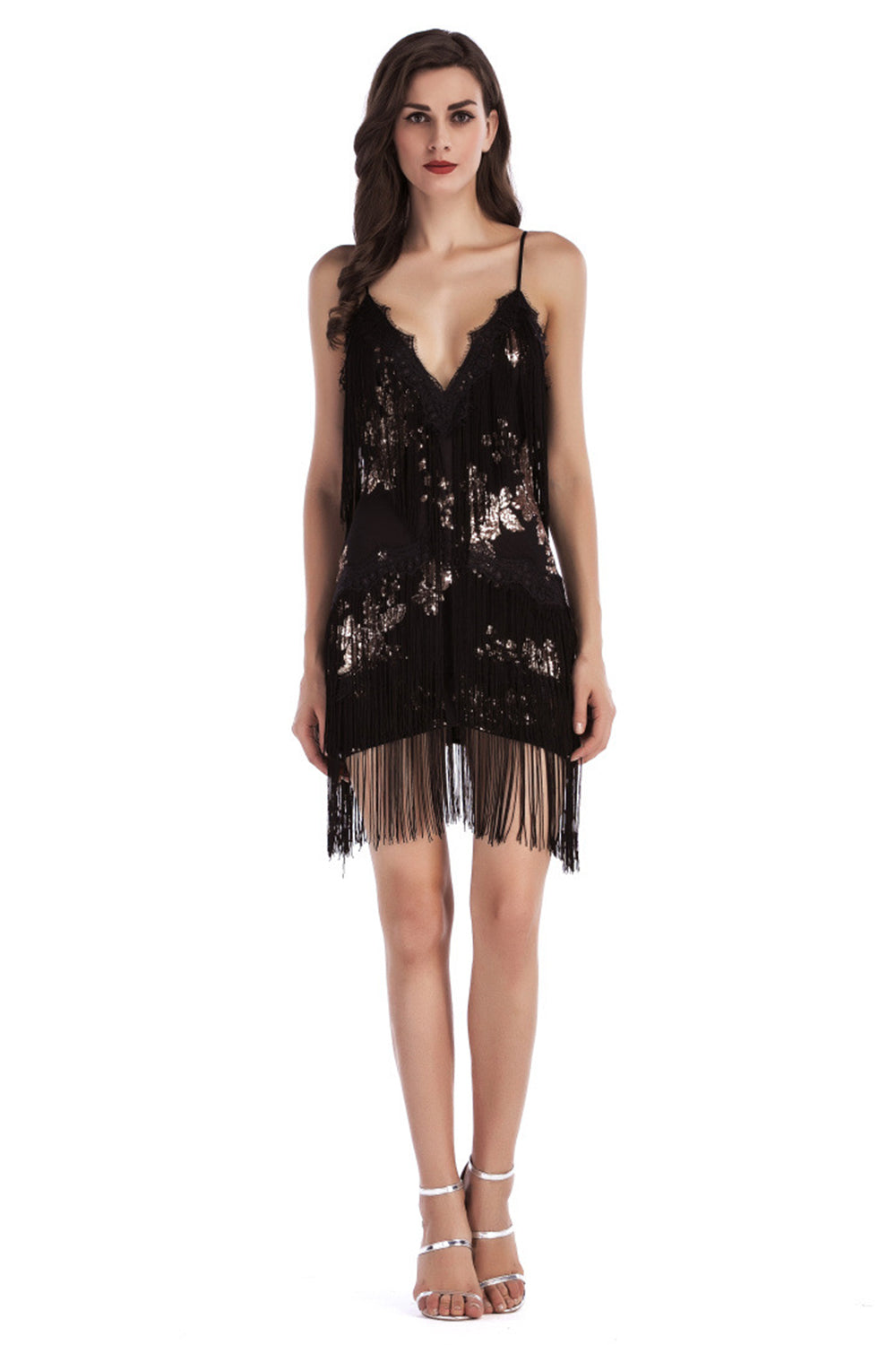 Sparkly Short Black Tiered Tight Homecoming Dress with Fringes