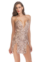 Load image into Gallery viewer, Sparkly Short Black Tight Sequin Homecoming Dress with Slit