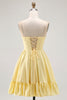Load image into Gallery viewer, Sparkly Yellow A Line Beaded Short Corset Homecoming Dress