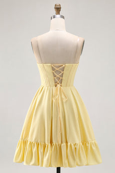 Sparkly Yellow A Line Beaded Short Corset Homecoming Dress