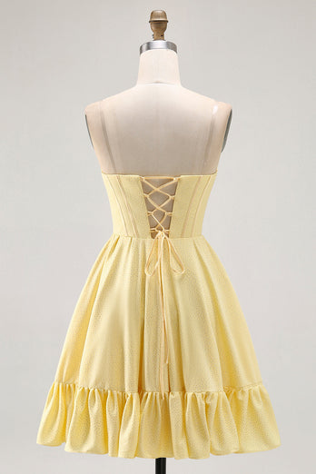 Sparkly Yellow A Line Beaded Short Corset Homecoming Dress
