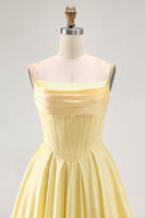 Load image into Gallery viewer, Sparkly Yellow A Line Beaded Short Corset Homecoming Dress
