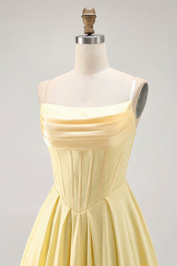 Sparkly Yellow A Line Beaded Short Corset Homecoming Dress