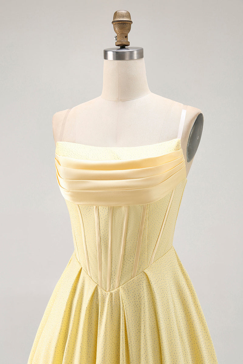 Load image into Gallery viewer, Sparkly Yellow A Line Beaded Short Corset Homecoming Dress