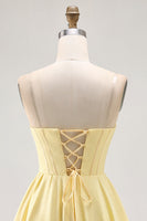 Load image into Gallery viewer, Sparkly Yellow A Line Beaded Short Corset Homecoming Dress