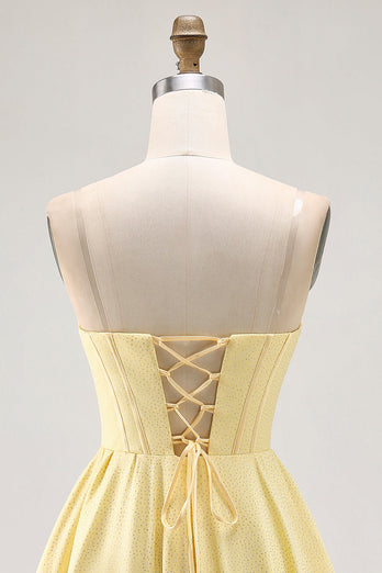 Sparkly Yellow A Line Beaded Short Corset Homecoming Dress