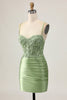 Load image into Gallery viewer, Sparkly Sage Green Short Corset Tight Homecoming Dress with Appliques