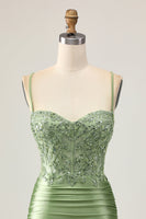 Load image into Gallery viewer, Sparkly Sage Green Short Corset Tight Homecoming Dress with Appliques
