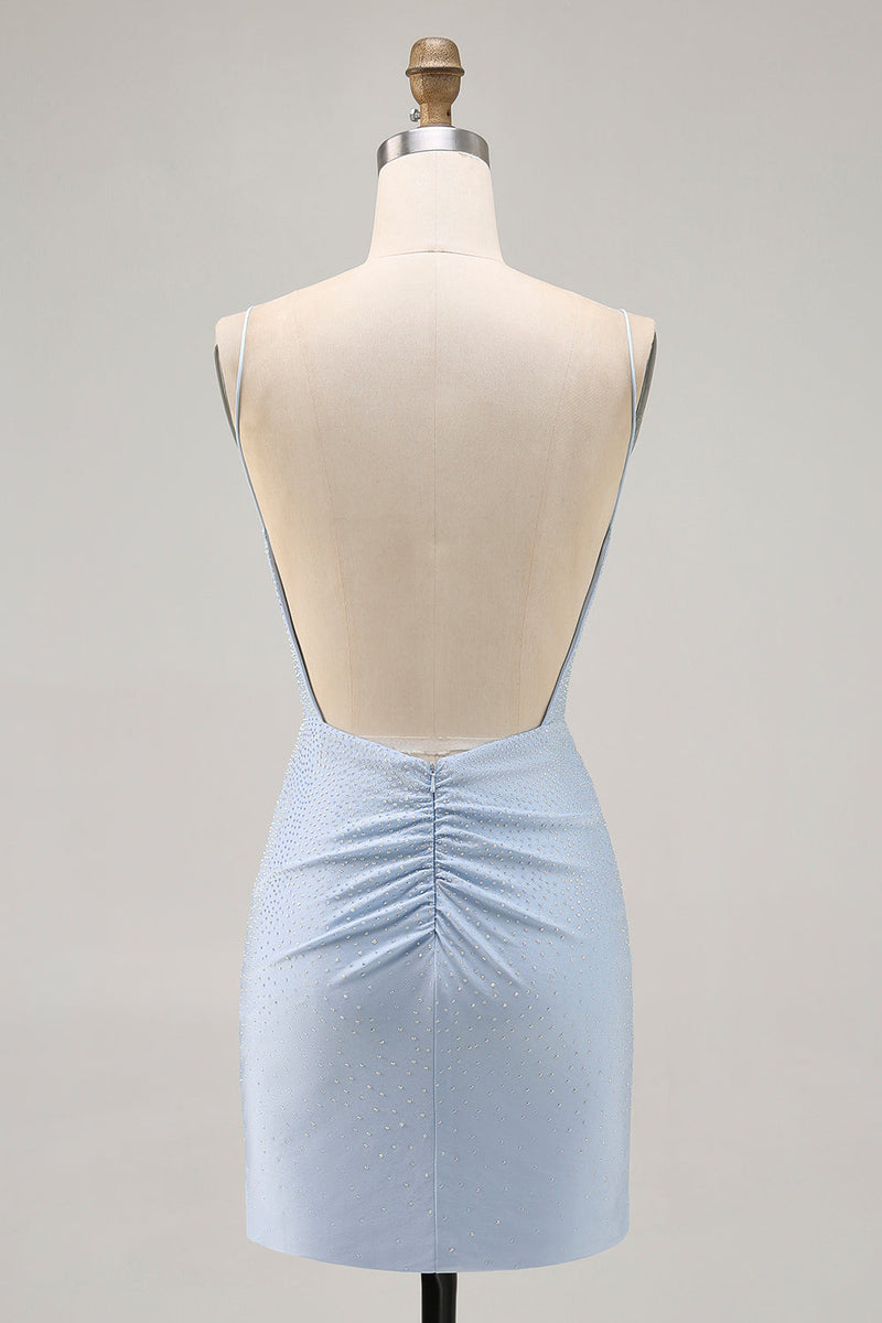 Load image into Gallery viewer, Sparkly Blue Backless Beaded Tight Short Homecoming Dress