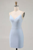 Load image into Gallery viewer, Sparkly Blue Backless Beaded Tight Short Homecoming Dress