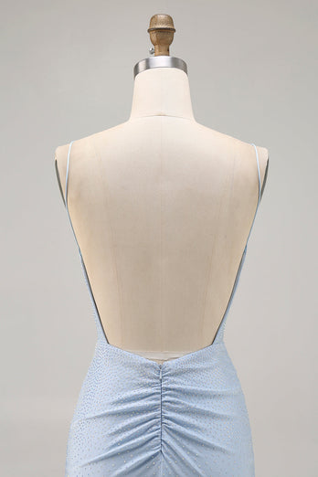 Sparkly Blue Backless Beaded Tight Short Homecoming Dress