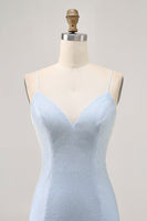 Load image into Gallery viewer, Sparkly Light Blue Satin Tight Short Homecoming Dress with Beading