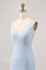 Load image into Gallery viewer, Sparkly Light Blue Satin Tight Short Homecoming Dress with Beading