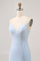 Load image into Gallery viewer, Sparkly Light Blue Satin Tight Short Homecoming Dress with Beading