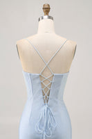 Load image into Gallery viewer, Sparkly Light Blue Satin Tight Short Homecoming Dress with Beading