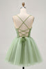 Load image into Gallery viewer, Sparkly Green A Line Tulle Short Corset Homecoming Dress with Beading