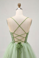 Load image into Gallery viewer, Sparkly Green A Line Tulle Short Corset Homecoming Dress with Beading