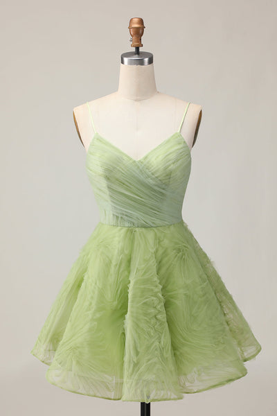 Green Spaghetti Straps A Line Short Homecoming Dress