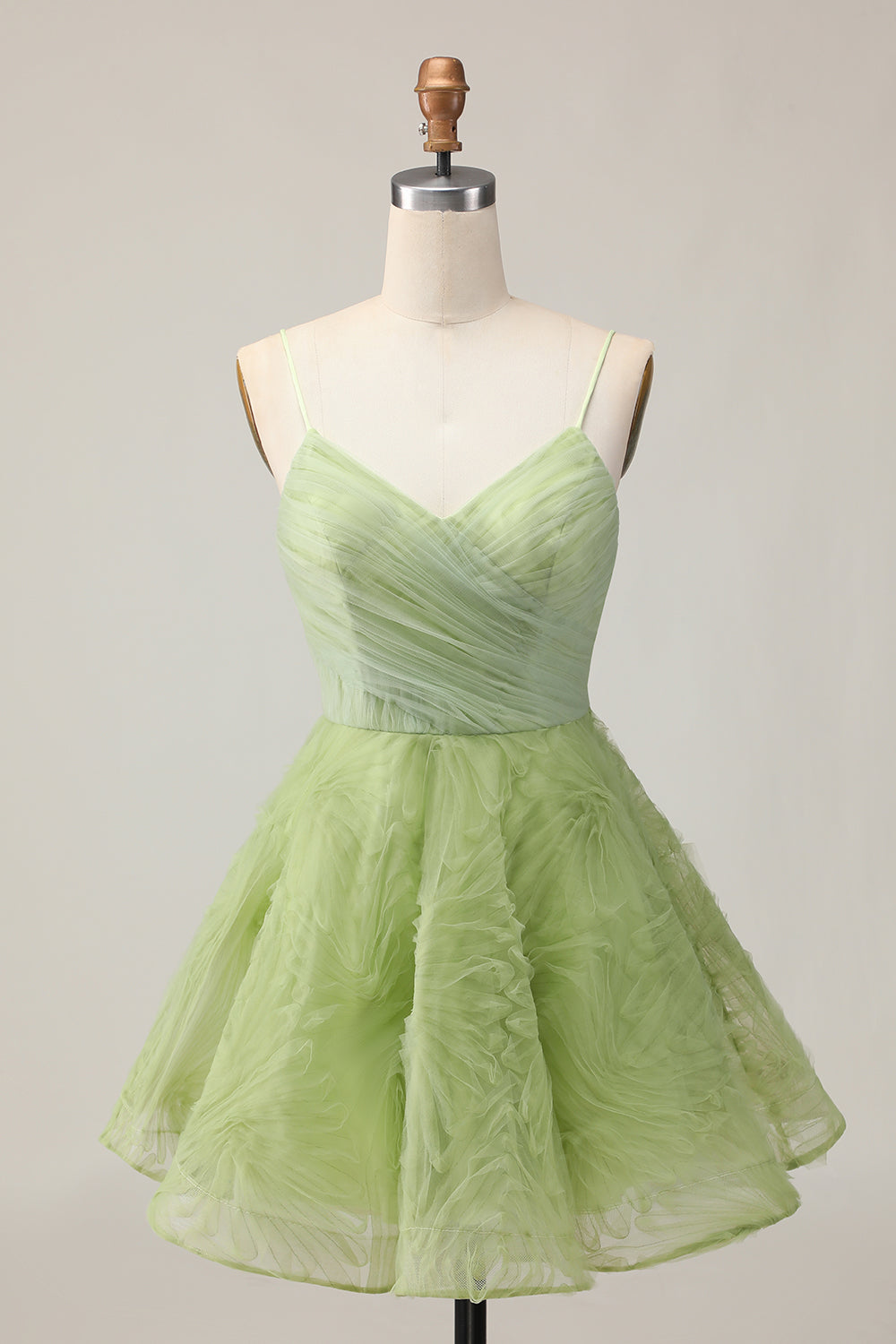 Green Spaghetti Straps A Line Short Homecoming Dress