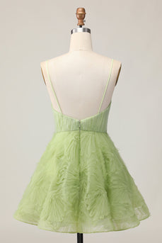 Green Spaghetti Straps A Line Short Homecoming Dress