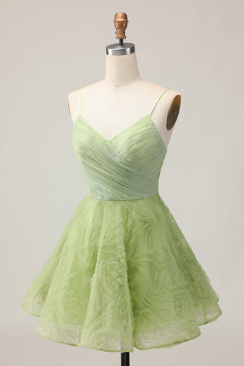 Green Spaghetti Straps A Line Short Homecoming Dress