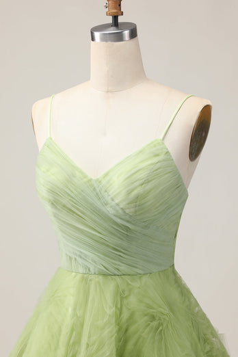 Green Spaghetti Straps A Line Short Homecoming Dress
